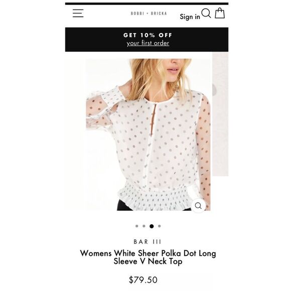 BAR III Women’s White Sheer Polka Dot Long Sleeve V Neck Top - Picture 3 of 9